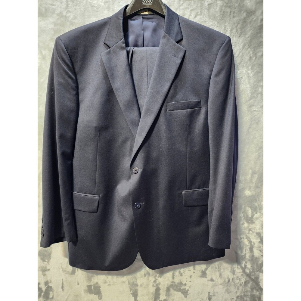 Jos A Bank 2 Piece Suit Mens Jacket 48R Pants 34R Grey Preppy Formal 100% Wool